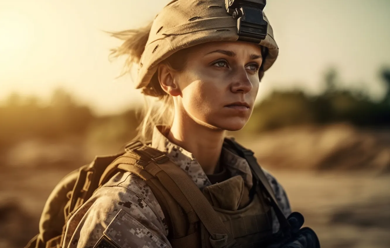 Photo wallpaper look, girl, soldiers, helmet, closeup, digital art, AI art, The Art of Artificial Intelligence