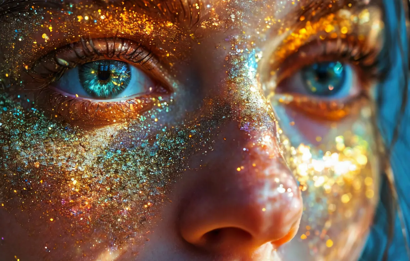 Photo wallpaper eyes, girl, sequins, blue eyes