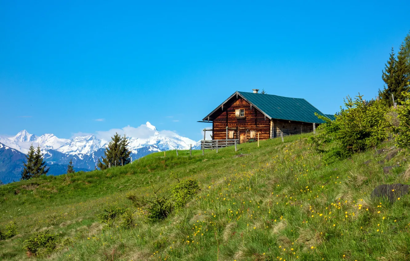 Photo wallpaper mountains, Alps, house