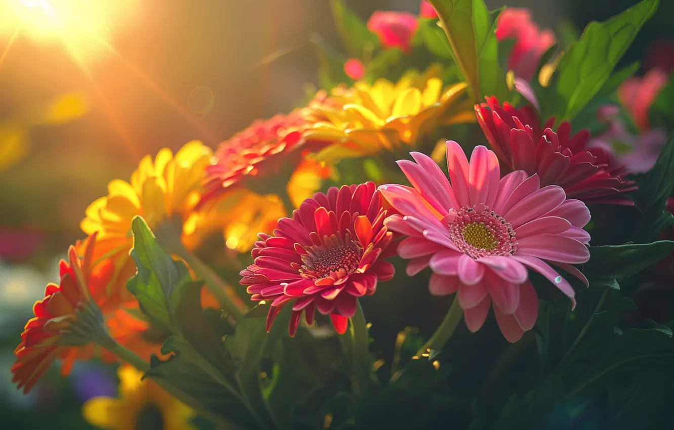 Photo wallpaper flowers, bouquet, gerbera, AI art, neural network