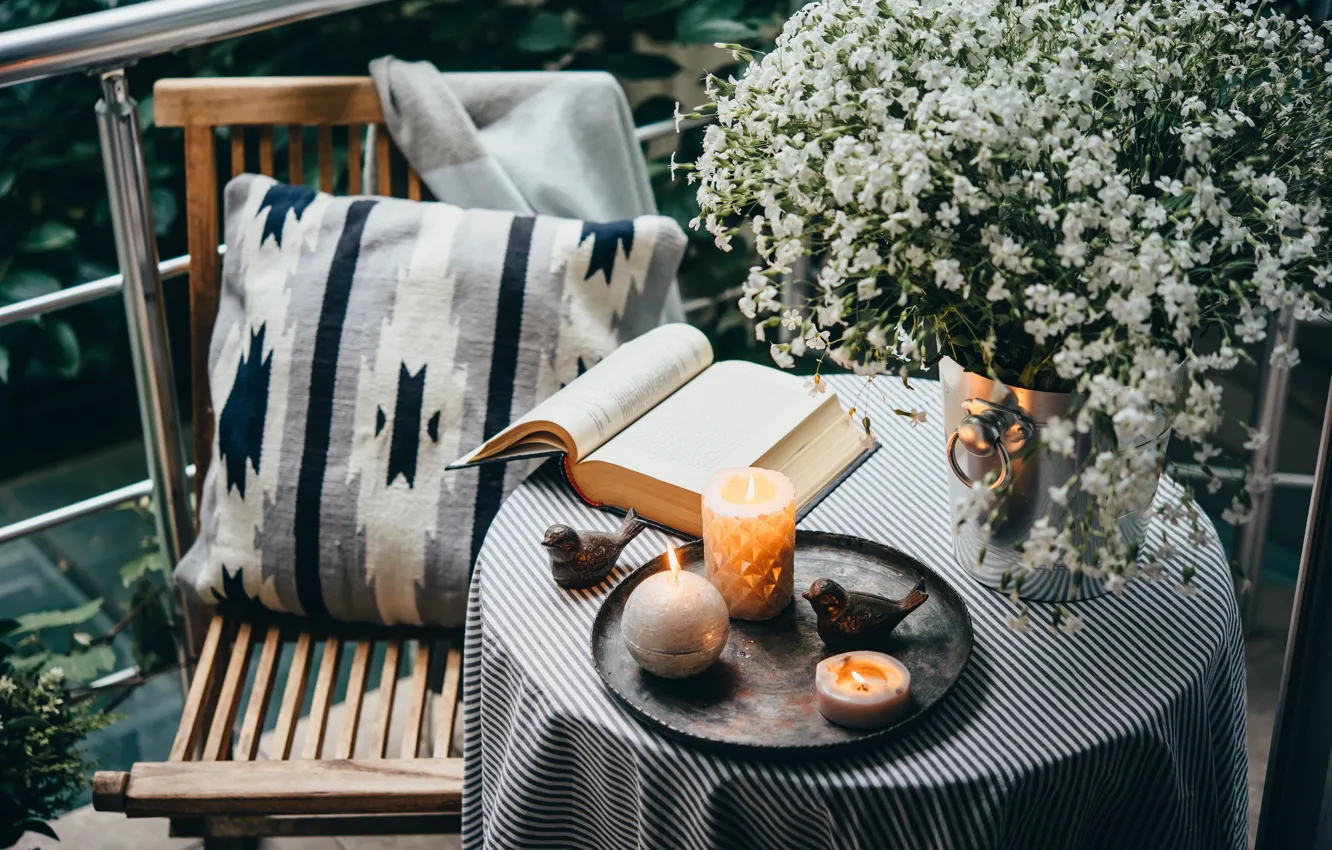 Photo wallpaper candles, book, page