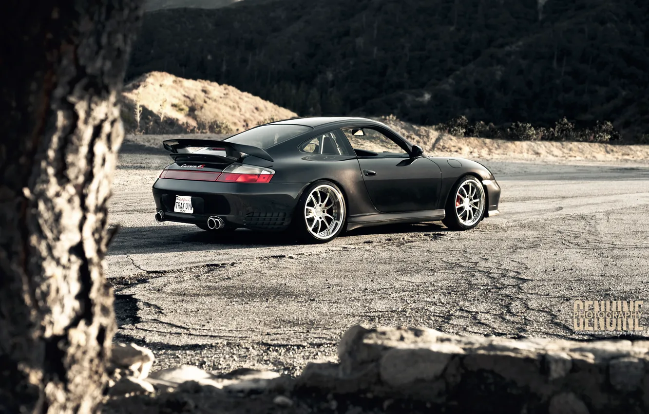 Photo wallpaper mountains, black, Porsche, supercar, Carrera, 996