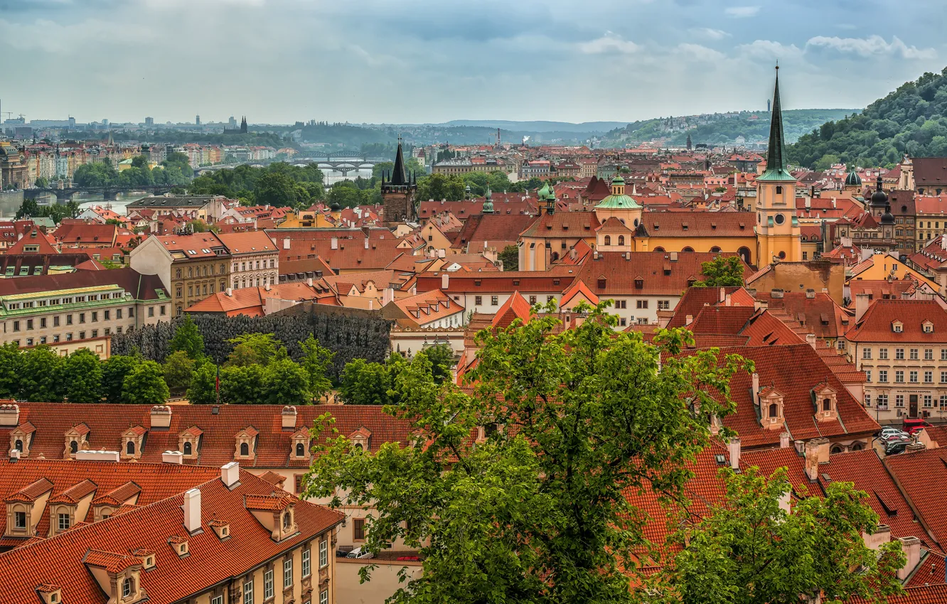 Photo wallpaper roof, building, Prague, Czech Republic, panorama, Prague, Czech Republic