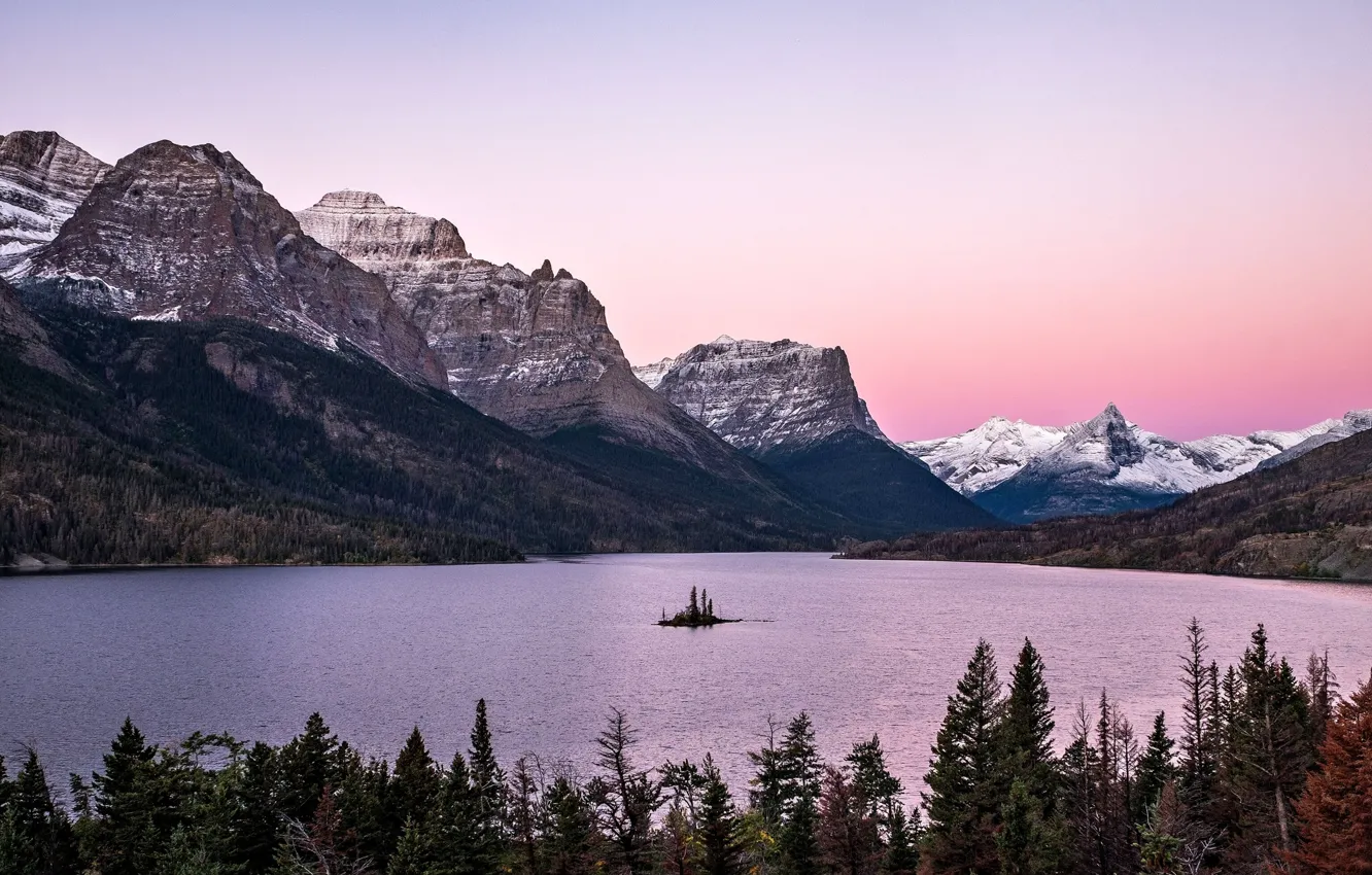Photo wallpaper the sky, trees, mountains, nature, rocks, USA, USA, Glacier National Park