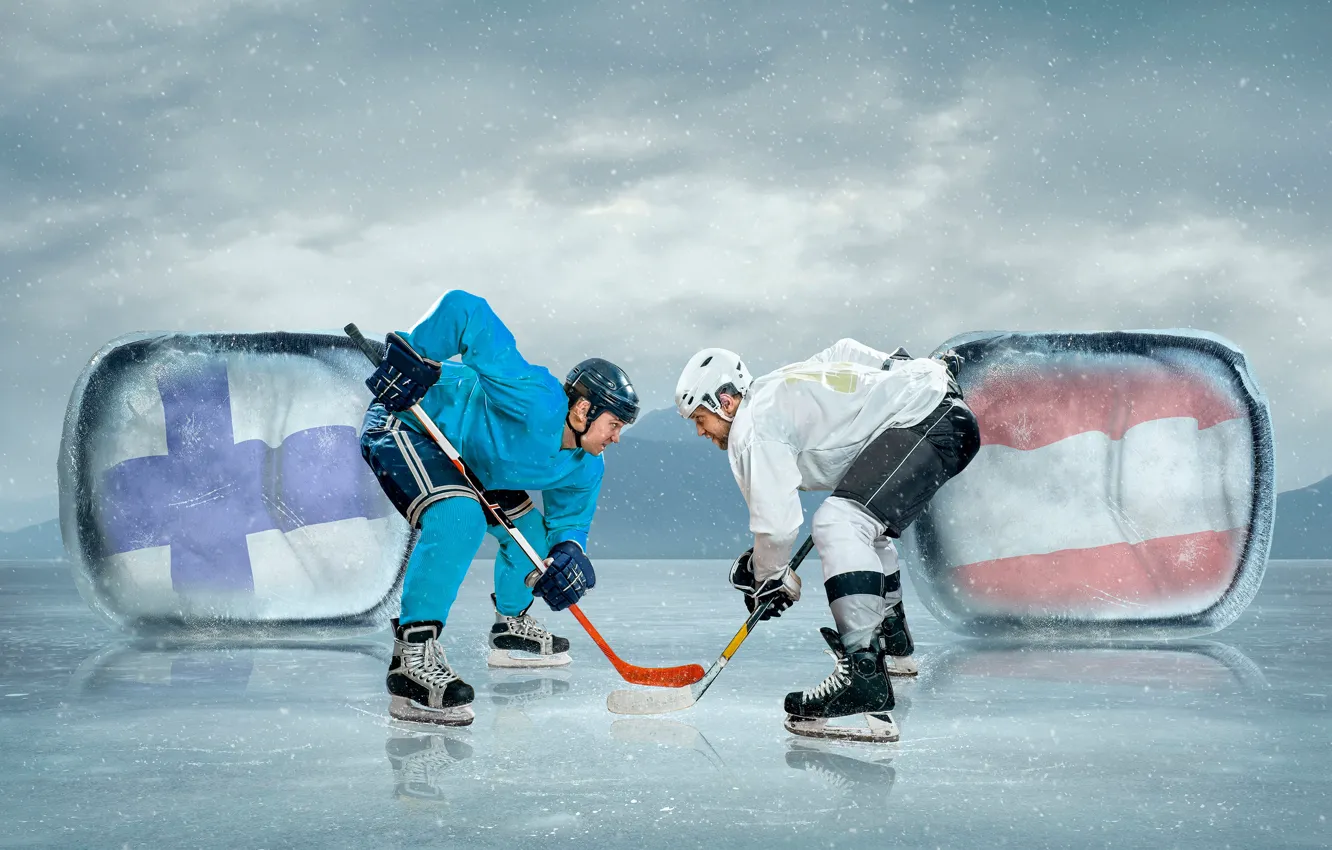Photo wallpaper sport, ice, gloves, hockey, uniform, men, skates, hats