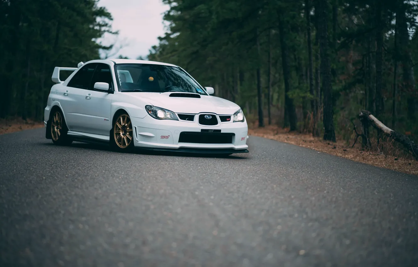 Photo wallpaper Subaru, Impreza, WRX, STI, White, Asphalt