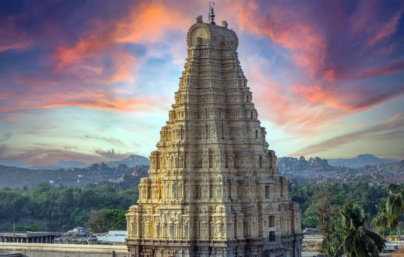Photo wallpaper tower, India, architecture, antiquity, India, Hampi Karnataka, Hampi Karnataka, Virupaksha temple