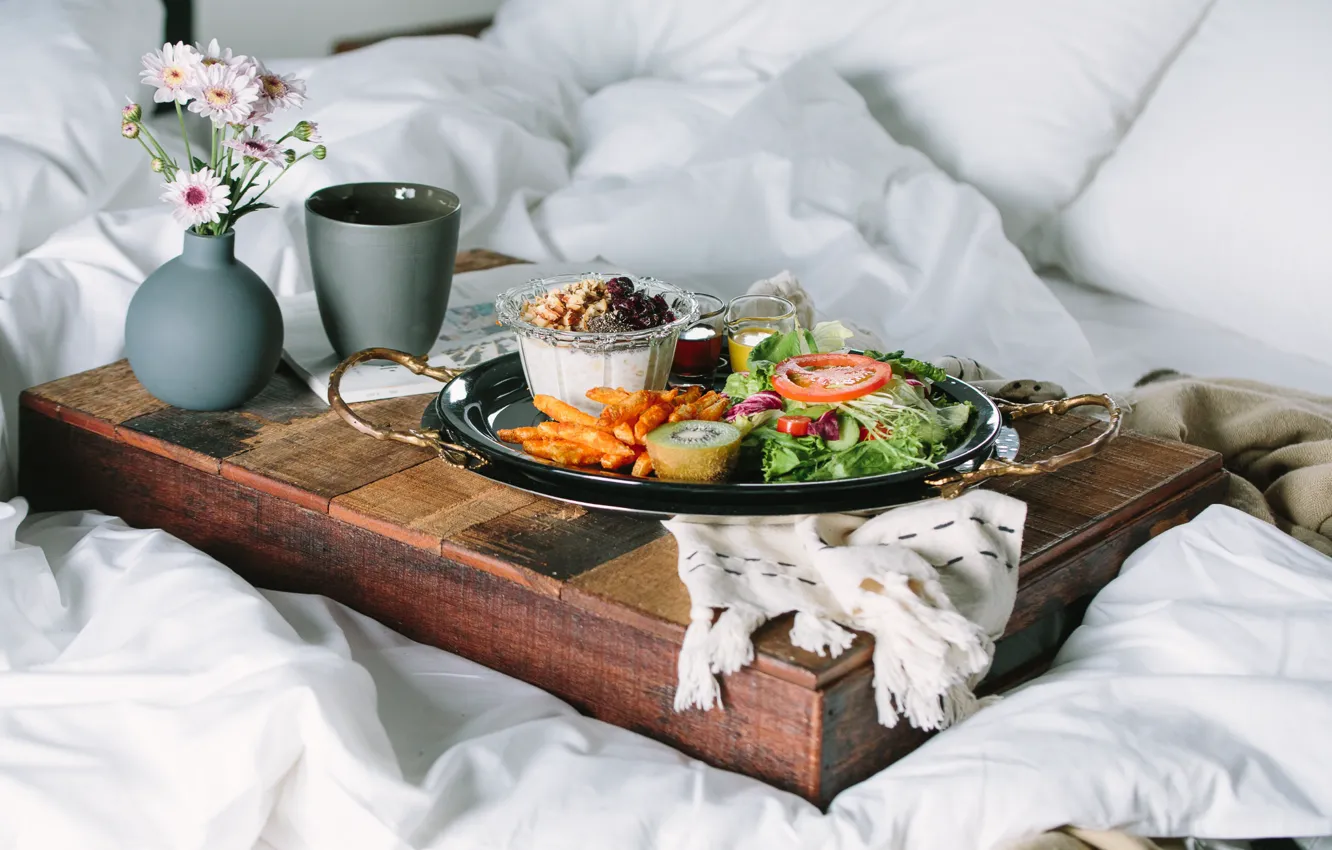 Photo wallpaper Breakfast, bed, cuts
