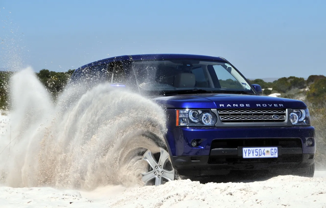 Photo wallpaper sand, the sky, blue, sport, jeep, SUV, Land Rover, Range Rover