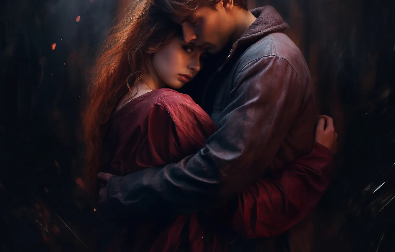 Photo wallpaper Girl, Love, Guy, Two, Digital art, Hug, AI art, The Art of Artificial Intelligence