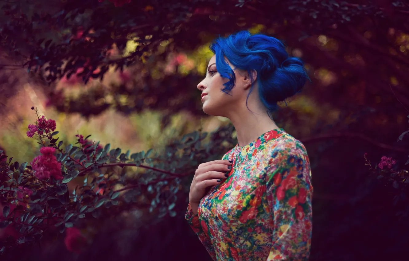 Photo wallpaper girl, dress, blue hair