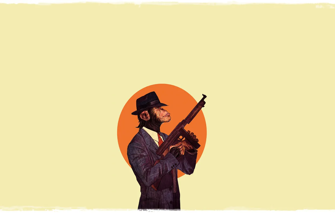 Photo wallpaper gun, monkey, sun, Boss, animal, situation, arm, Gangster