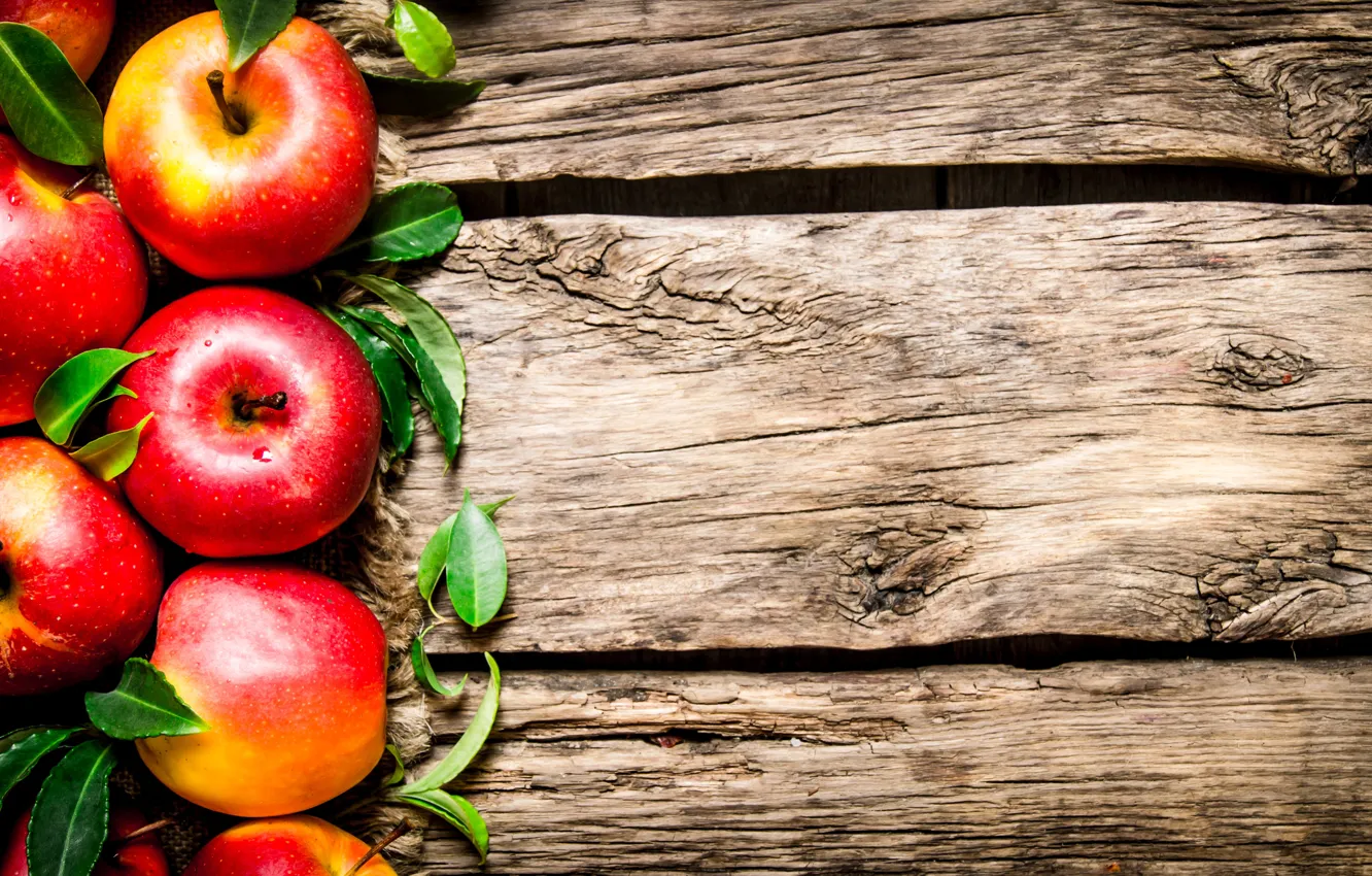 Photo wallpaper leaves, red, background, apples, Board