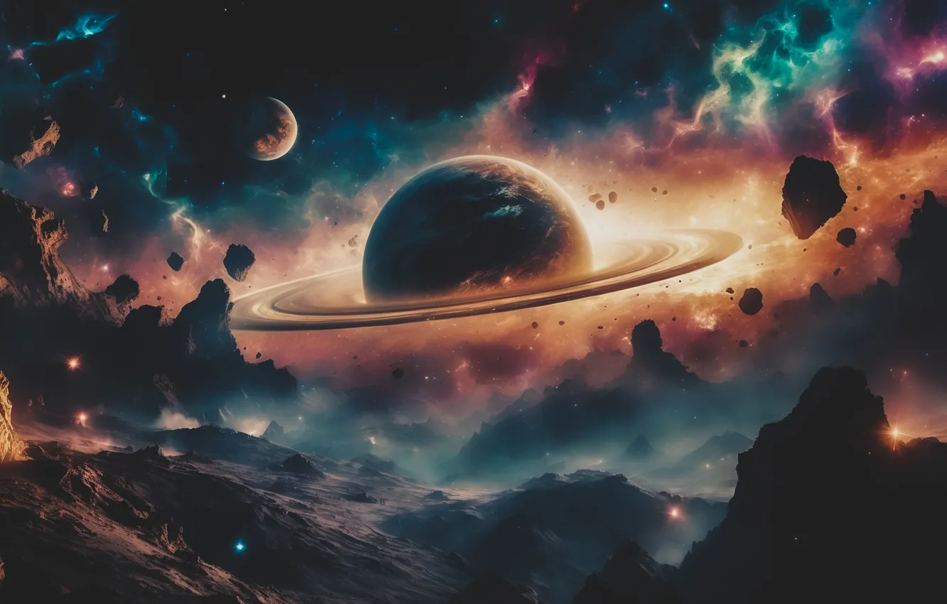 Photo wallpaper the sky, space, lights, fiction, the universe, planet, galaxy, AI art