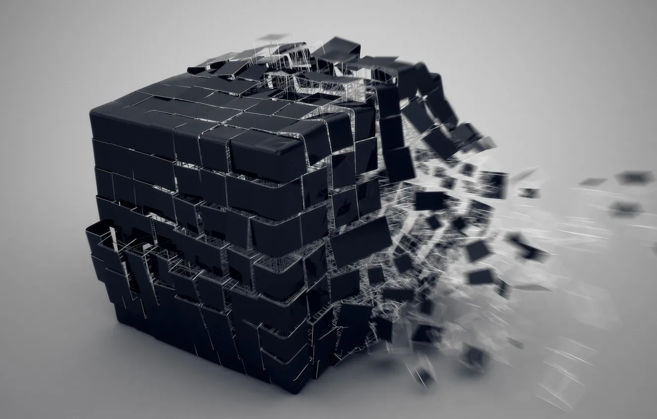 Photo wallpaper the explosion, fragments, cube