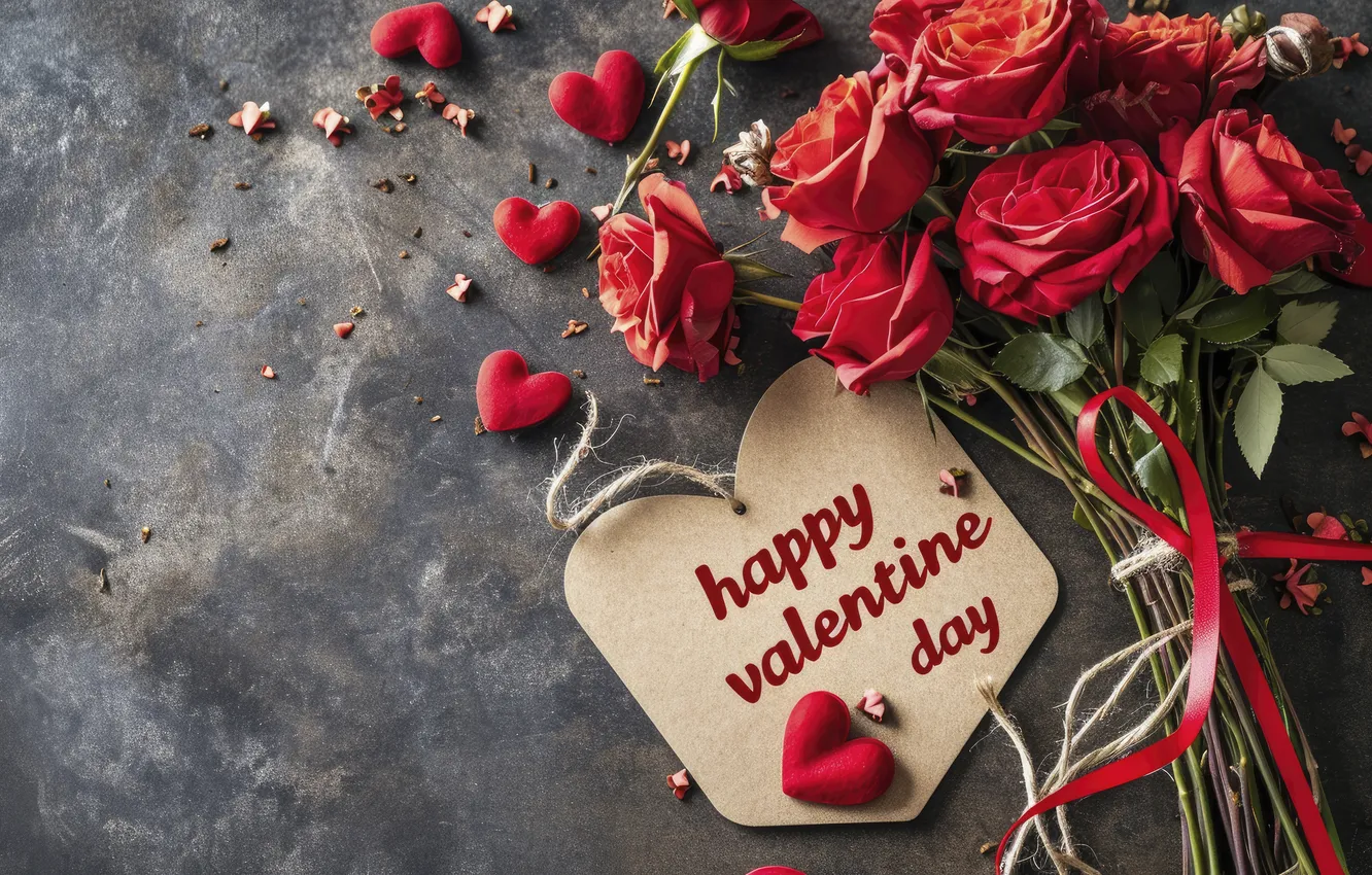 Photo wallpaper love, flowers, red, gift, romance, roses, hearts, love