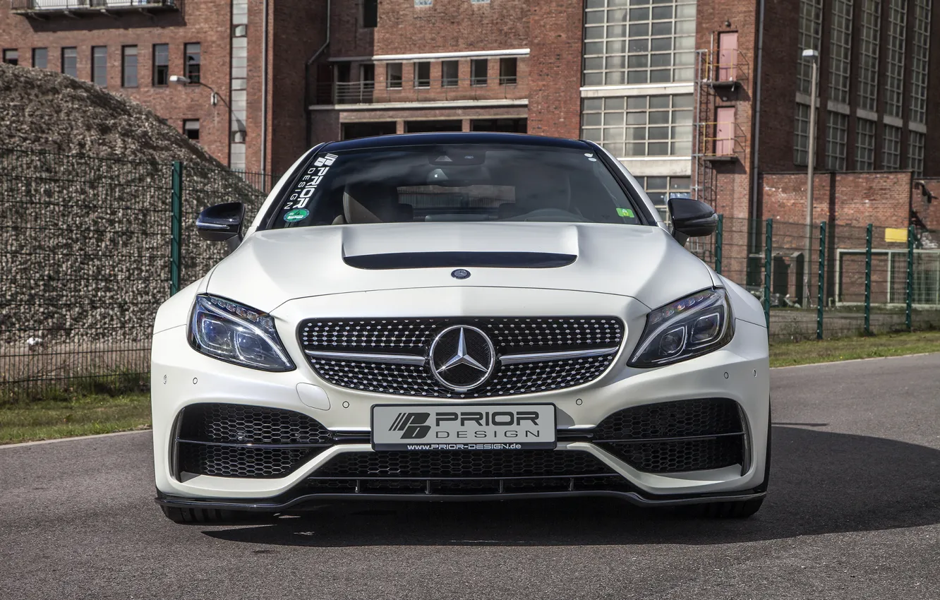 Photo wallpaper Mercedes-Benz, front view, AMG, Coupe, C63, Widebody, Prior-Design, C-Class