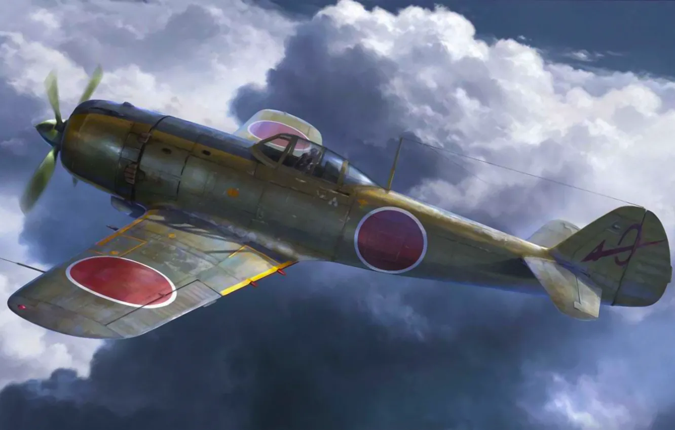 Photo wallpaper war, art, painting, aviation, WW2, Nakajima KI-84"Frank"