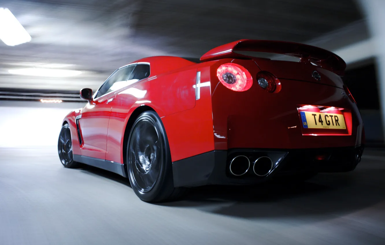 Photo wallpaper red, headlight, nissan, gt-r