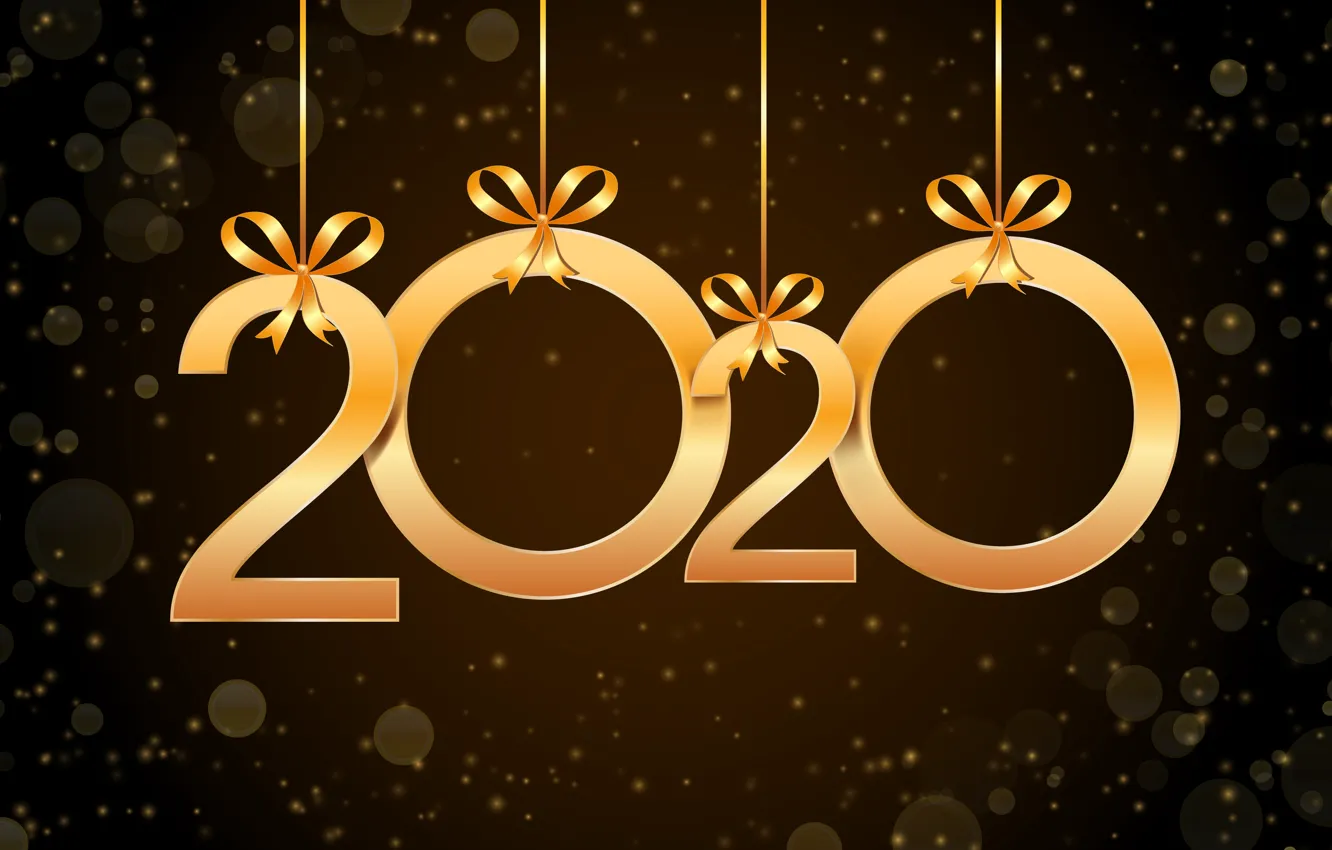 Photo wallpaper New year, golden, black background, black, background, New Year, decoration, 2020