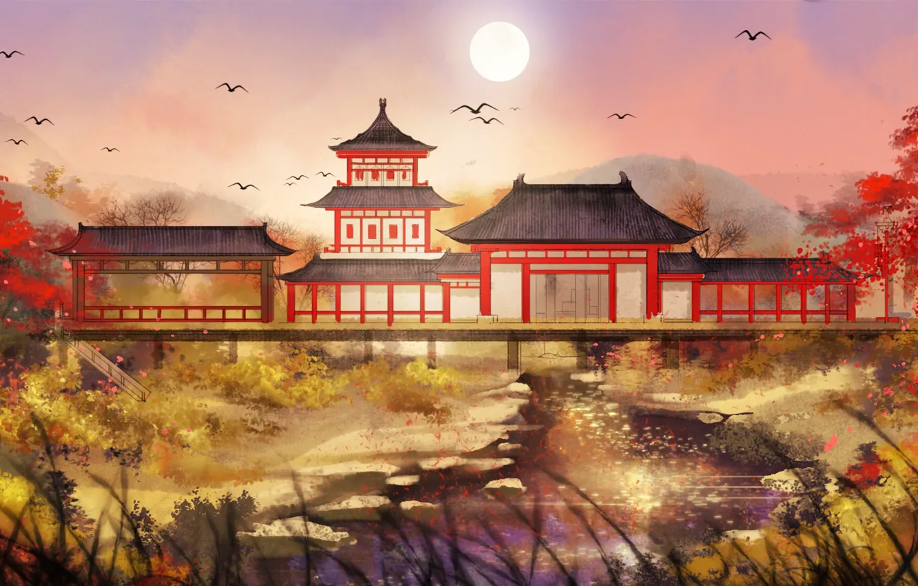 Photo wallpaper landscape, East, house