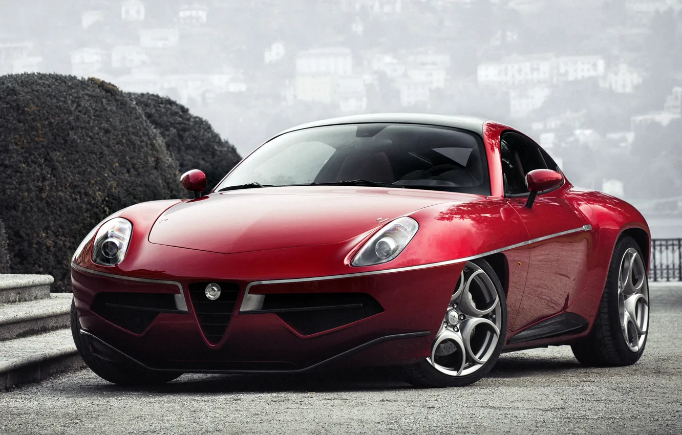 Photo wallpaper machine, lights, Alfa Romeo, red, the front, Touring, Flying Disc