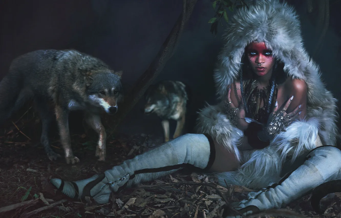Photo wallpaper style, wolves, singer, Rihanna