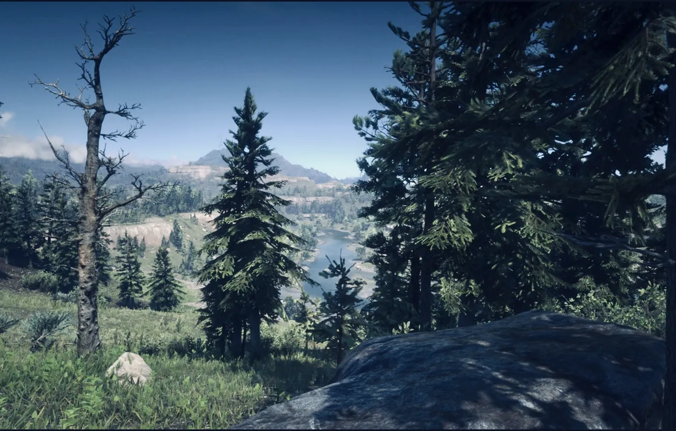 Photo wallpaper HDR, game, river, trees, landscape, wood, mountain, rocks