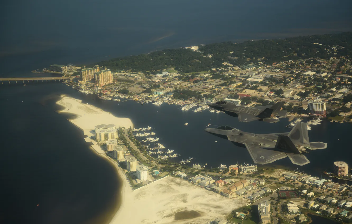Photo wallpaper the city, F-22, UNITED STATES AIR FORCE, Lightning II, F-35, Fighter-bomber