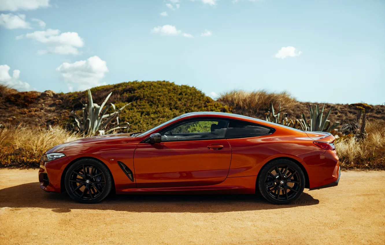 Photo wallpaper coupe, BMW, profile, Coupe, primer, 2018, 8-Series, dark orange