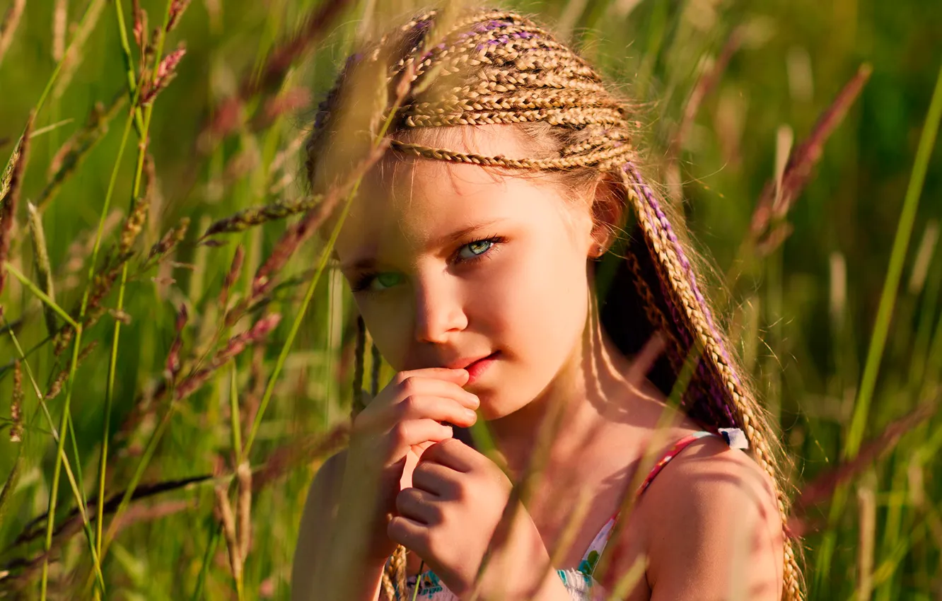 Photo wallpaper summer, the sun, girl, braids