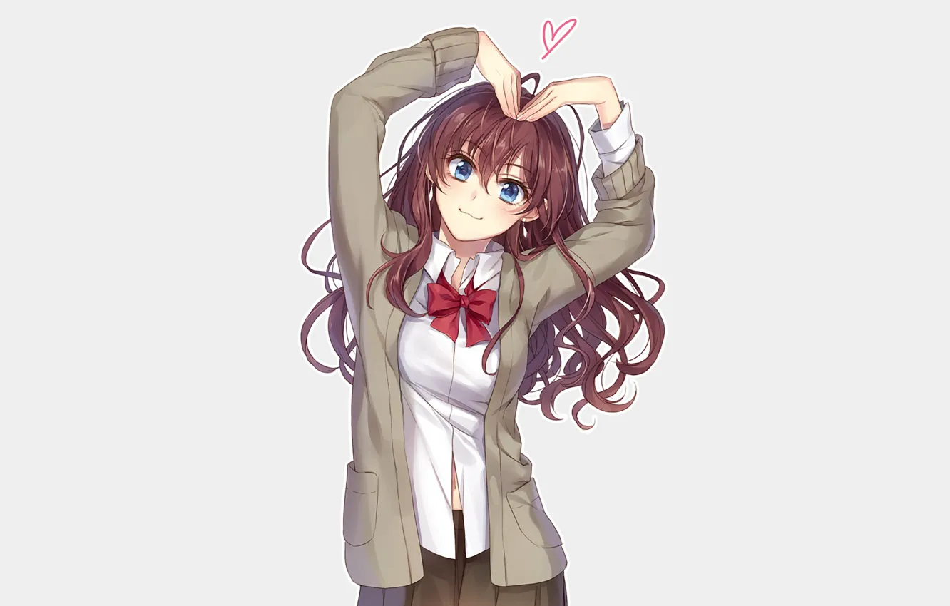 Photo wallpaper girl, heart, school uniform