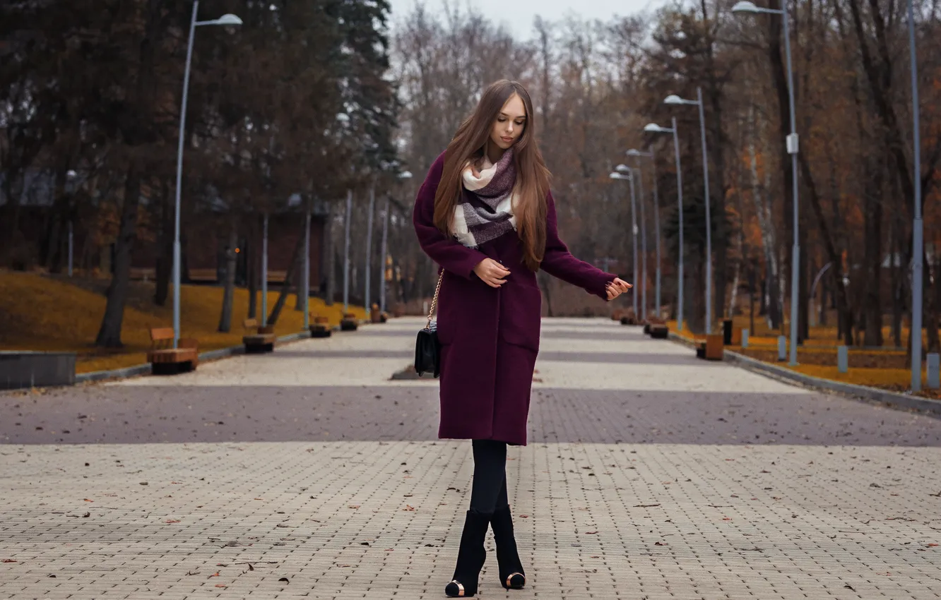 Photo wallpaper girl, Park, hair, legs, coat, Dmitry Shulgin