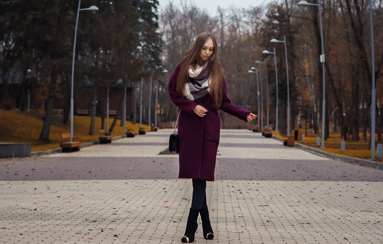 Photo wallpaper Park, hair, Girl, legs, coat, Dmitry Shulgin