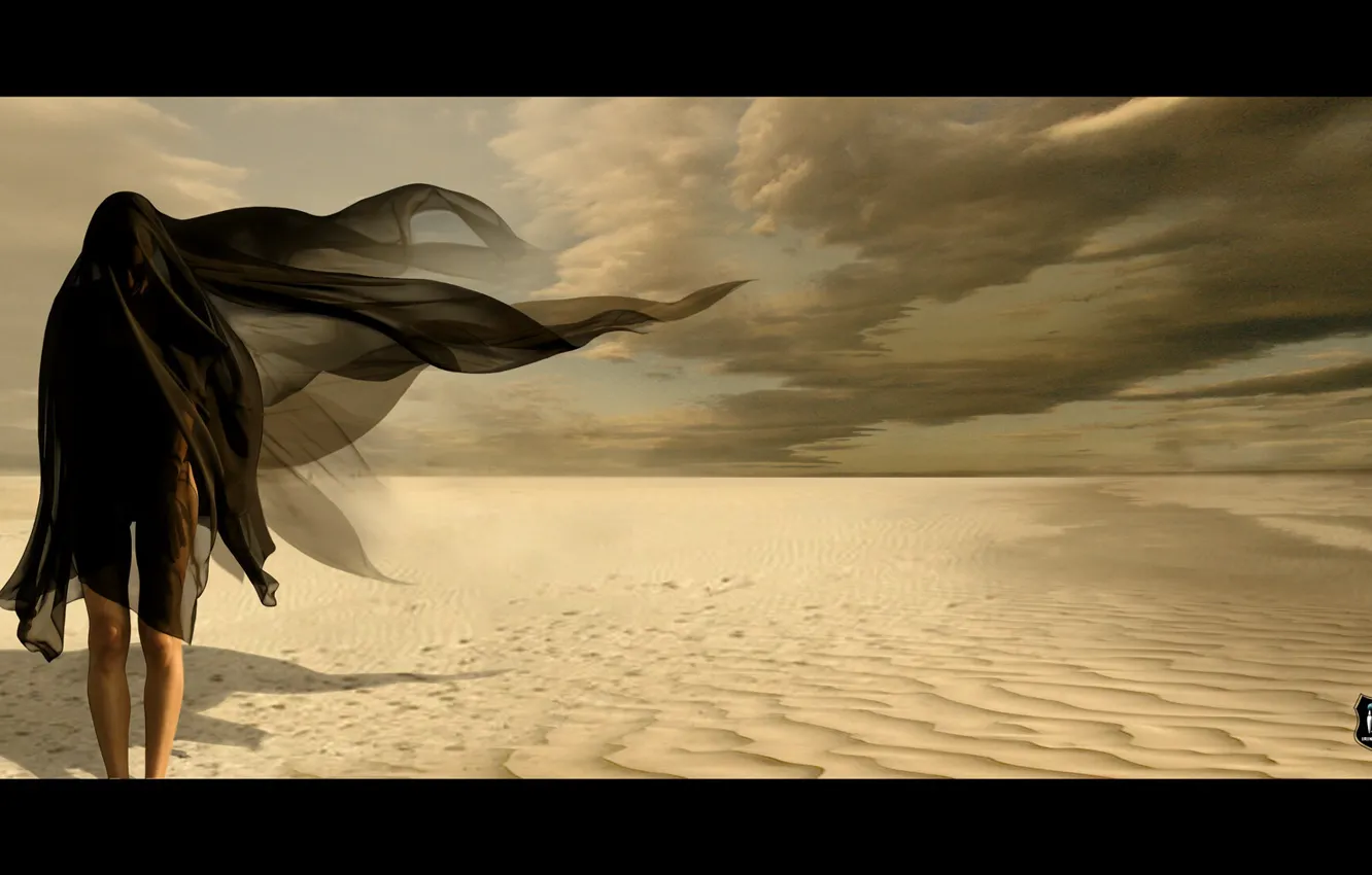 Photo wallpaper desert, Cape, figure, girl, Irina Mollova, the sky, clouds