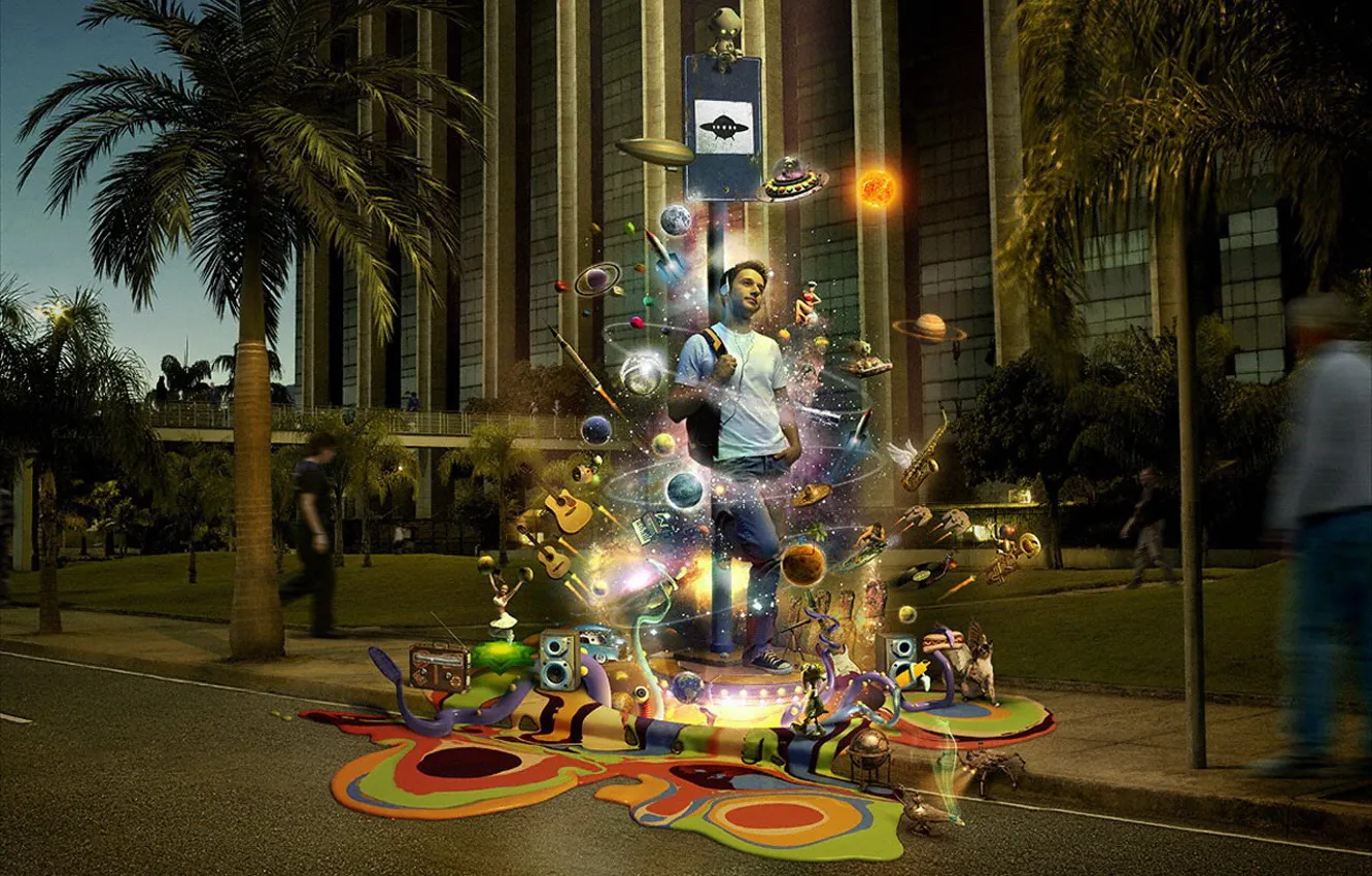 Photo wallpaper dream, palm trees, students