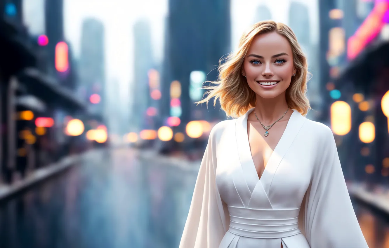 Photo wallpaper model, smiling, necklace, portrait, depth of field, AI Art