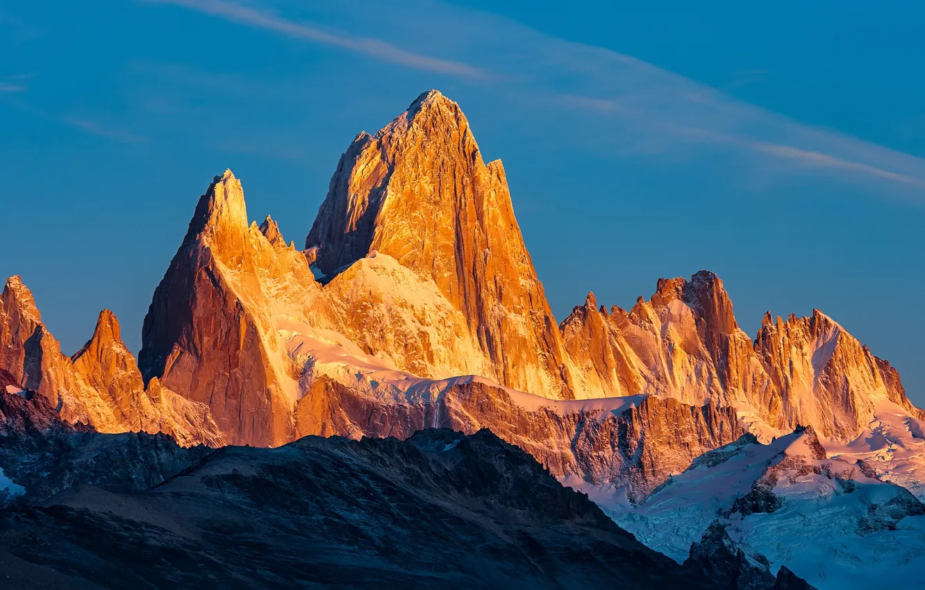 Photo wallpaper landscape, mountains, tops, Sunny, Andes, Patagonia, Wallpaper from lolita777