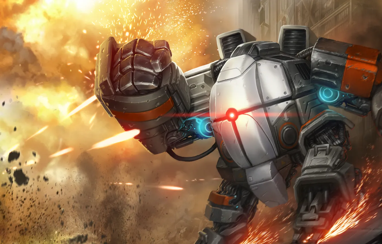 Photo wallpaper the explosion, war, robot, mech, moba, Bastion, Shards of War