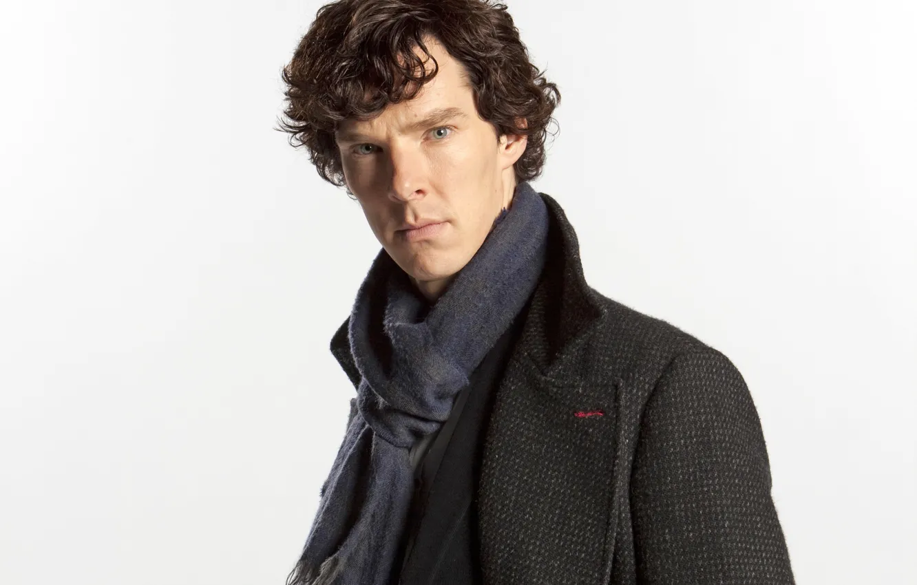 Photo wallpaper look, background, scarf, Sherlock Holmes, coat, Benedict Cumberbatch, Benedict Cumberbatch, Sherlock