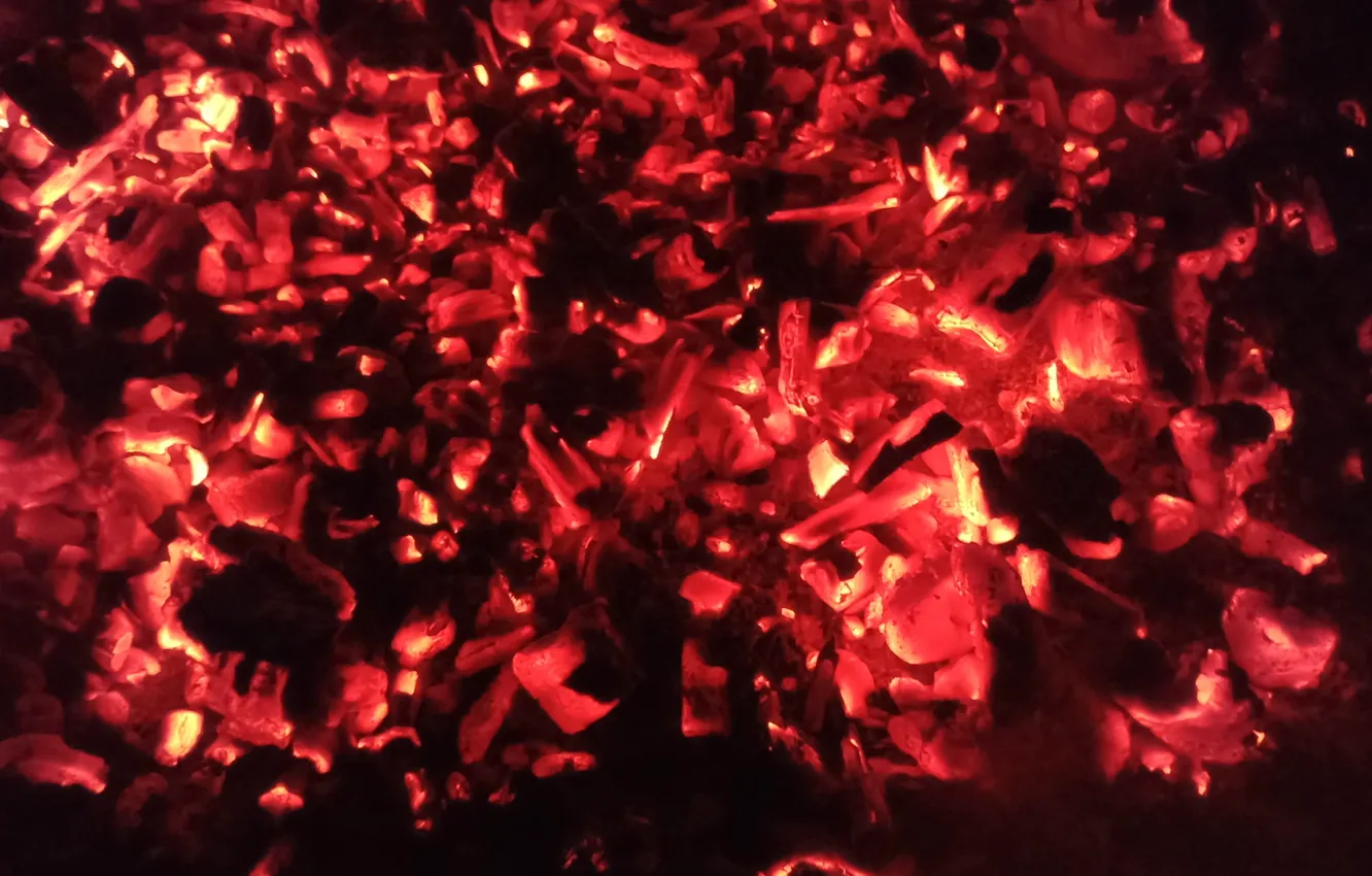 Photo wallpaper red, the fire, black, coal, twinkling lights
