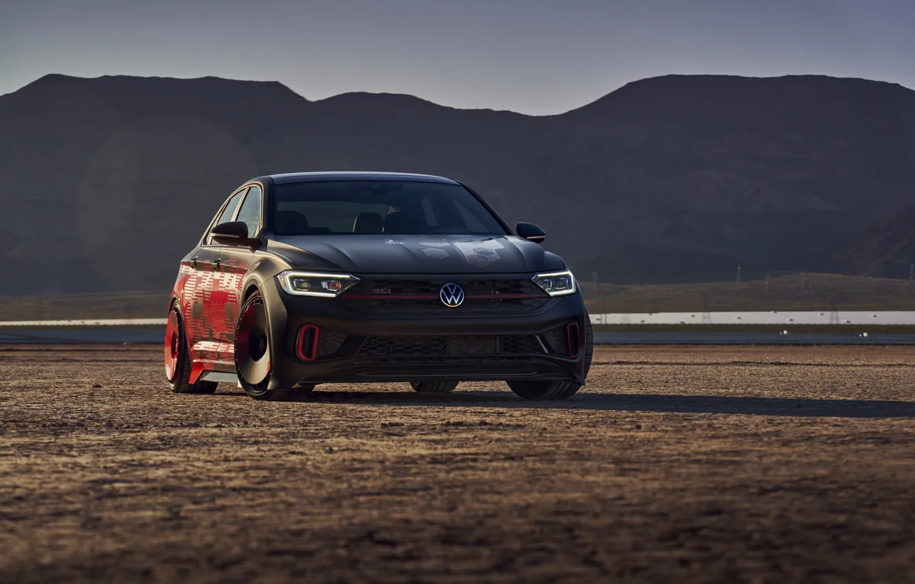 Photo wallpaper sand, Volkswagen, SEMA, Front, Volkswagen Jetta GLI Performance Concept, etta, SEMA 2022, black