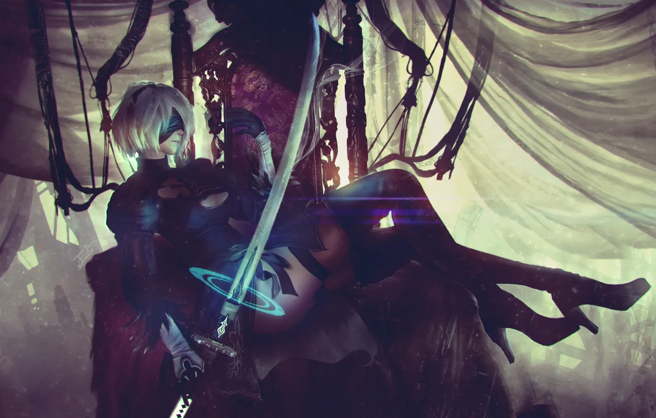 Photo wallpaper girl, feet, robot, headband, cyborg, nier, NieR: Automata, YoRHa No.2 Type B