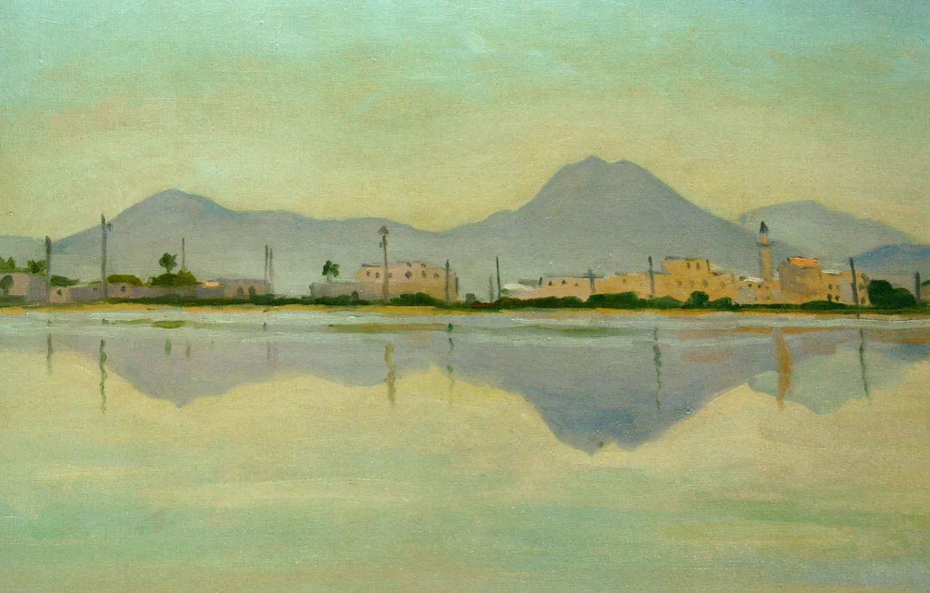 Photo wallpaper landscape, mountains, reflection, home, picture, Albert Marquet, Albert Marquet, The Tunisian Channel