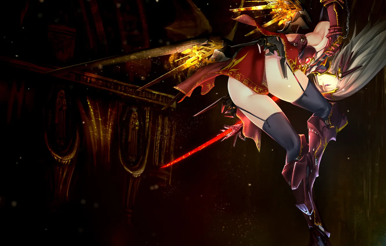 Photo wallpaper girl, flight, weapons, magic, art, kawanakajima