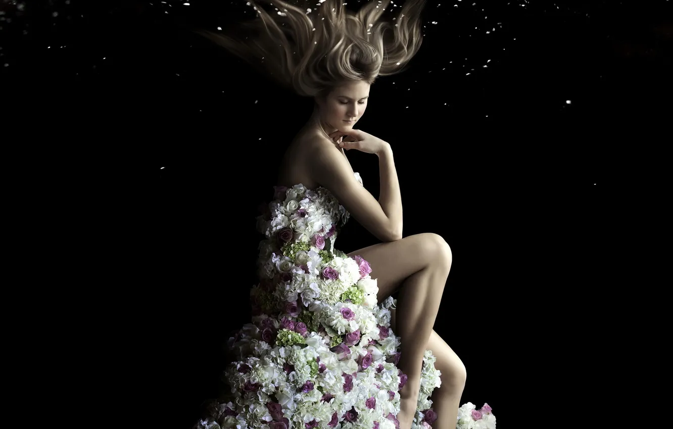 Photo wallpaper girl, flowers, background