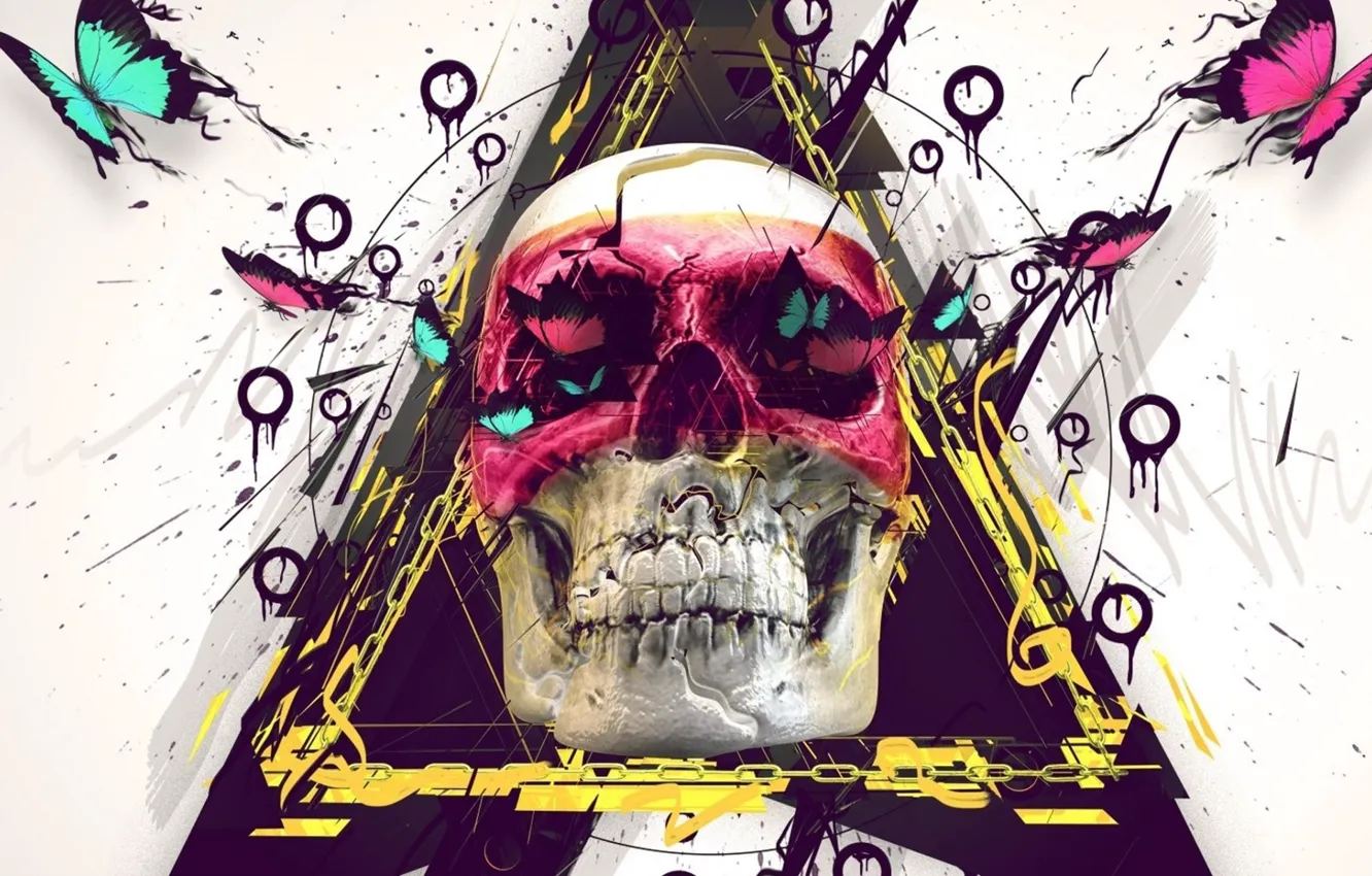 Photo wallpaper skull, white background, emo