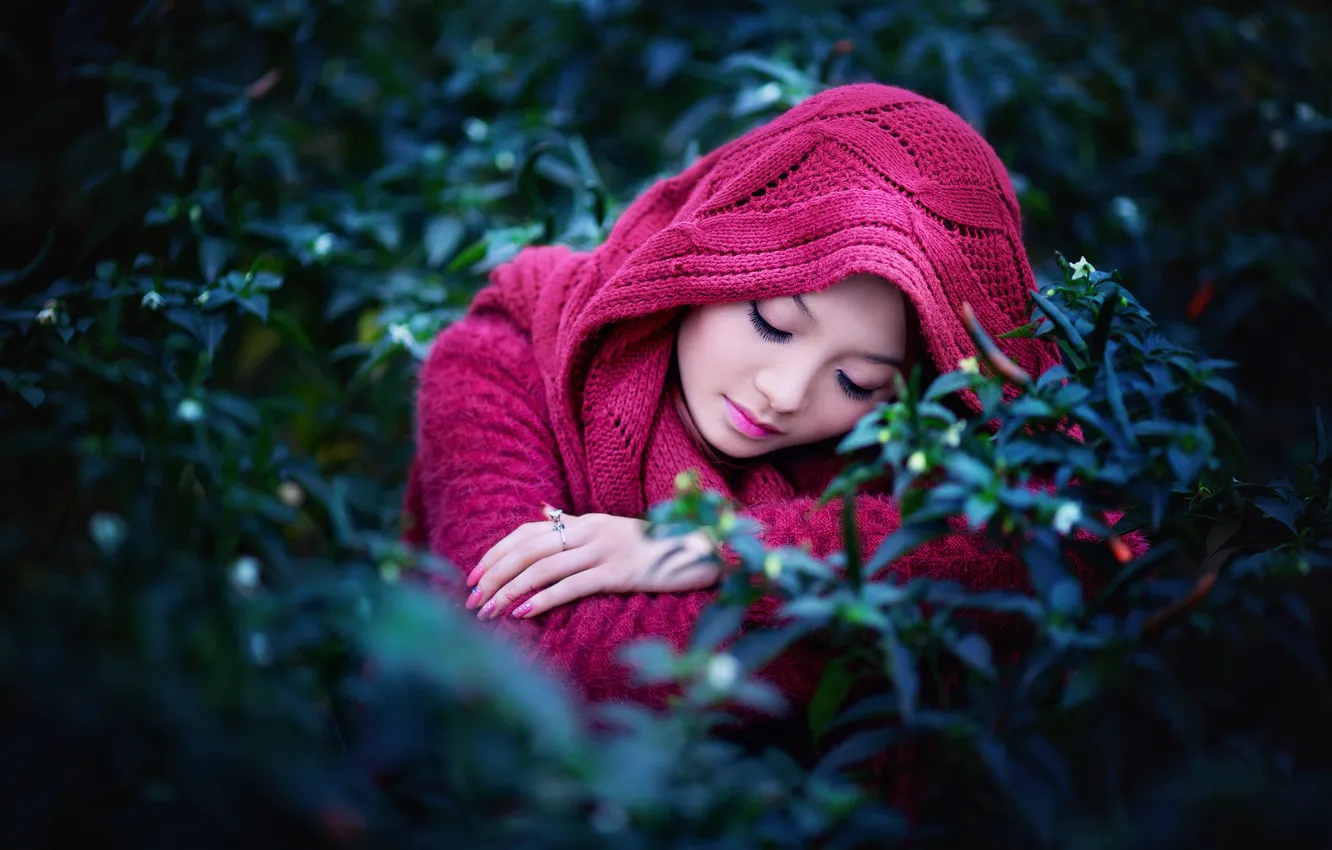 Photo wallpaper girl, Asian, bokeh, manicure