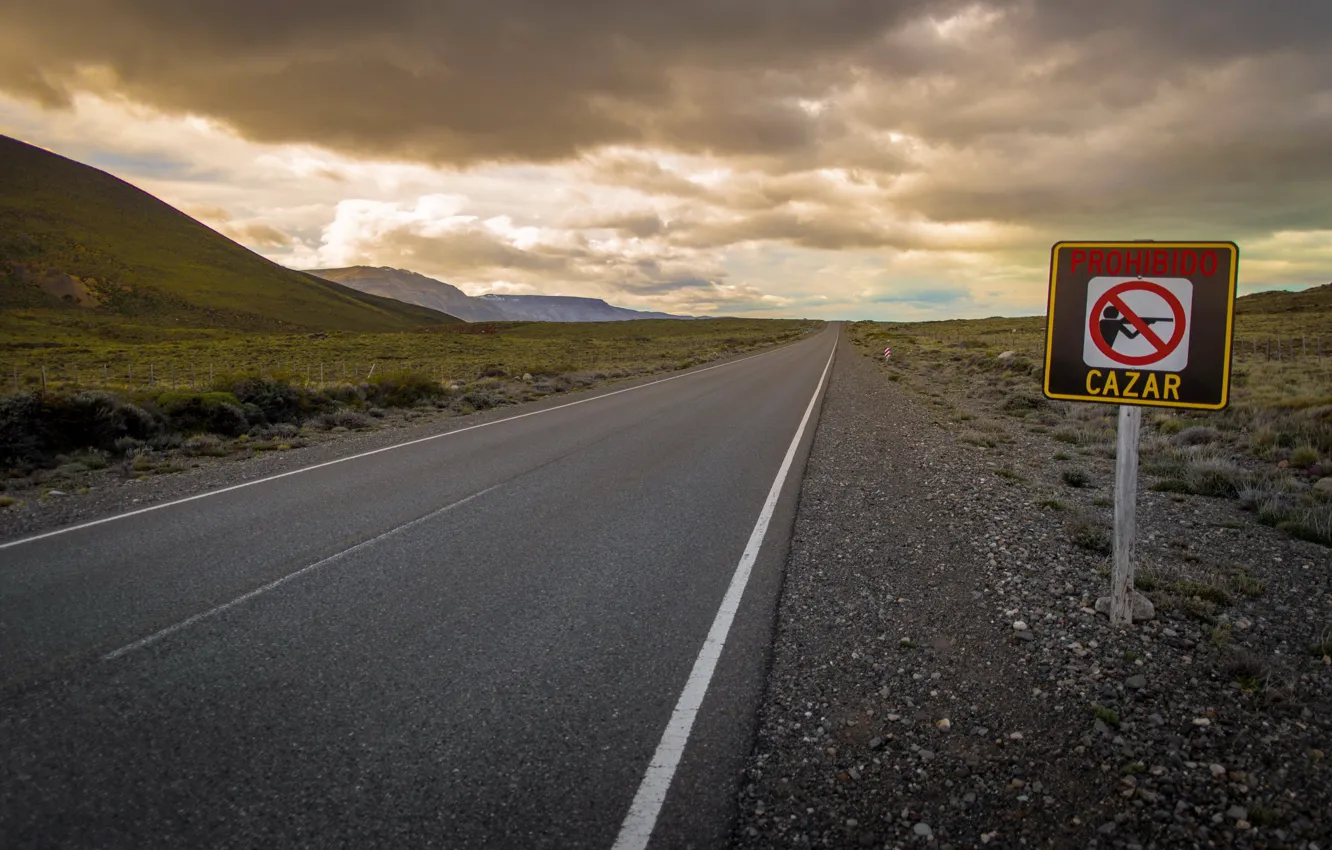 Photo wallpaper road, sign, valley