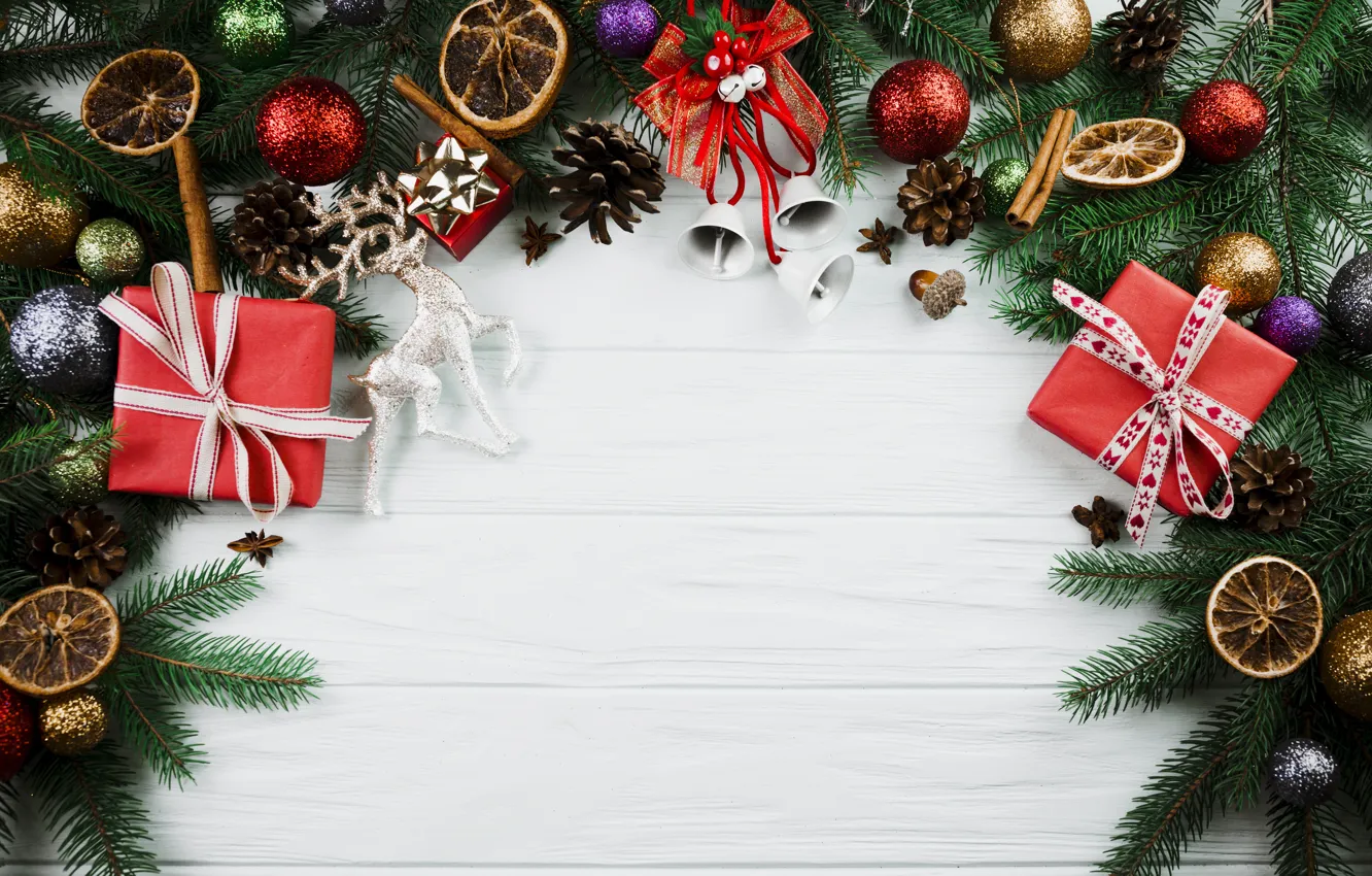 Photo wallpaper gift, balls, tree, new year, Christmas, Christmas, balls, wood